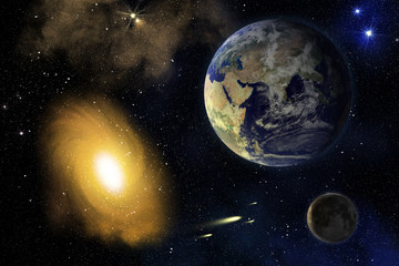 Wall Mural - earth, moon and galaxy.