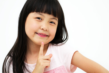 Smiling Excited Young Girl Number 1 Hand Gesture