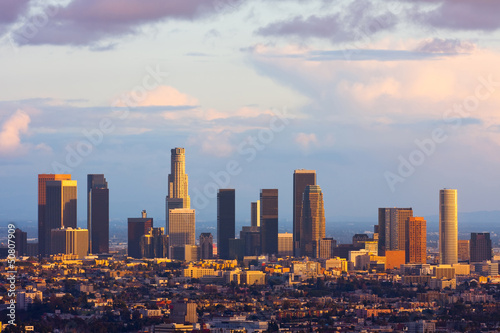Tapeta ścienna Los Angeles downtown o zachodzie słońca