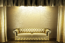 Golden Curtain With Sofa