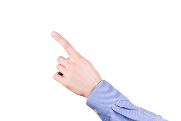 Wall Mural - Male hand with pointing finger showing something