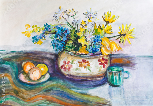 Plakat na zamówienie Vase with yellow flowers