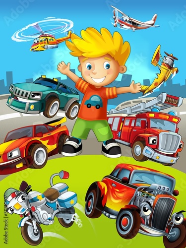 Plakat na zamówienie The vehicles - the label with kid - illustration