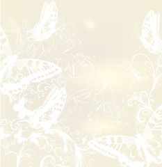 Poster - Elegant wedding background with roses and butterflies