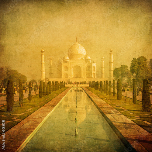 Fotoboard na płycie Vintage obraz z Taj Mahal, Agra, Indie