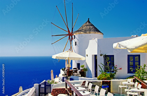 Obraz w ramie Santorini scenery with windmill