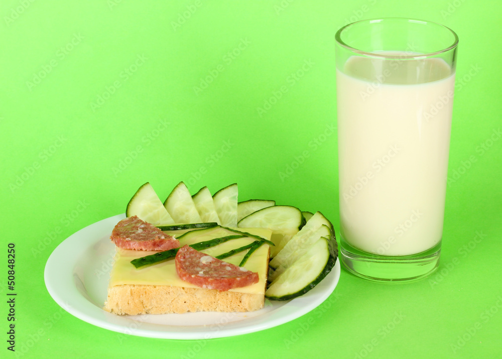 Fun food for kids on green background