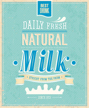 Vintage Milk Card. Vector Illustration.