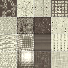 a set of 16 doodle seamless patterns and textures