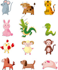 Wall Mural - 12 animal icon set,Chinese Zodiac animal