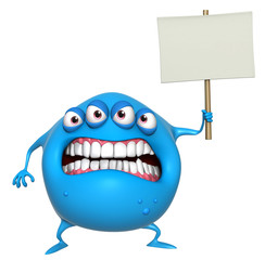 Poster - 3d cartoon monster holding placard