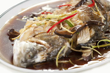 Wall Mural - steamed fish, Chinese style steamed fish in soy sauce