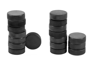 Stack of hockey pucks