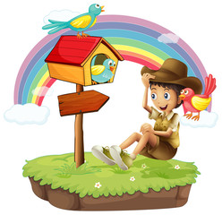 Wall Mural - An island with a boy near the arrow board