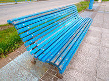Blue Bench In Diagonal Composition.