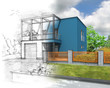 Illustration of an idea of blue modern house construction