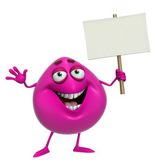 Wall Mural - 3d cartoon cute pink monster holding placard