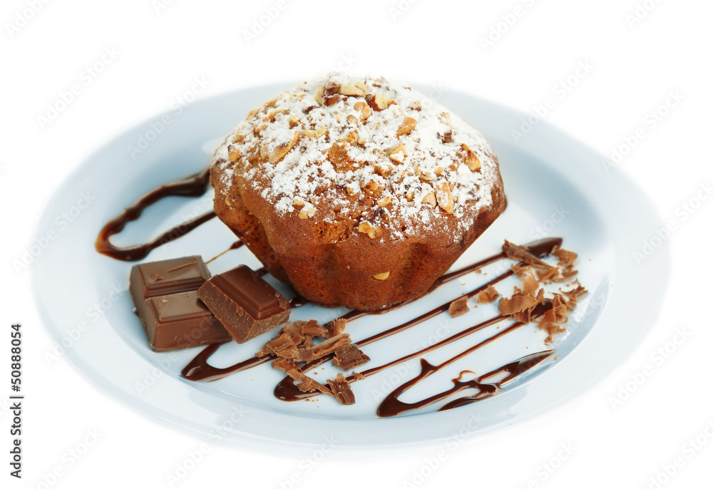 Tasty muffin cake with powdered sugar