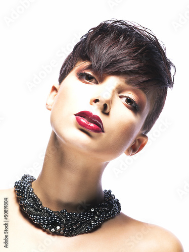 Naklejka na szybę Confident Authentic Brunette with Stylish Short Hairstyle