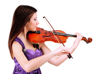 Canvas Print - Beautiful young girl with violin, isolated on white