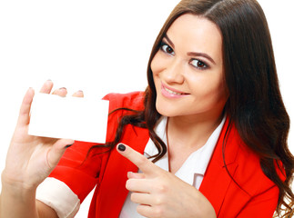 woman holds card