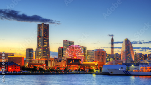Board z aluminiowym obramowaniem Panoramę zatoki Yokohama