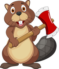 Beaver cartoon holding axe