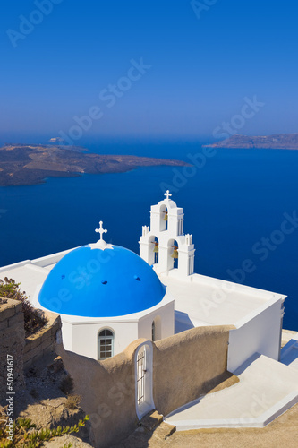 Plakat na papierze fotorealistycznym Kościół santorini - grecja