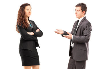 Poster - Young businesspeople having a conversation