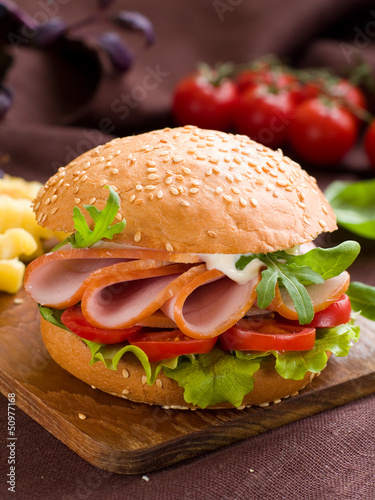 Fotoboard na płycie Hamburger z szynką