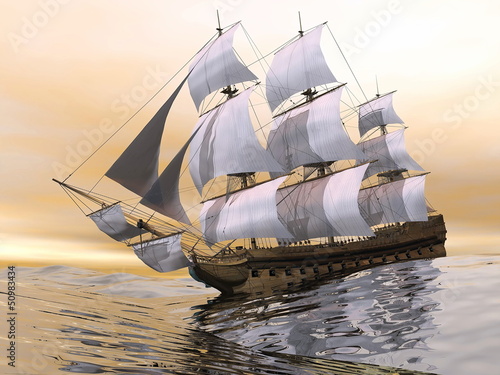 Naklejka - mata magnetyczna na lodówkę Old merchant ship - 3D render