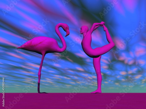 Fototapeta na wymiar Flamingo yoga - 3D render