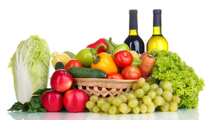 Fototapete - Composition with vegetables and fruits in wicker basket