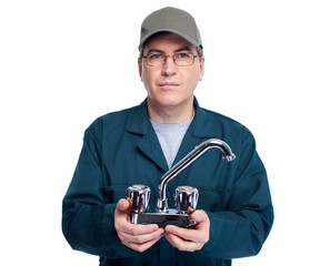 Canvas Print - Plumber with faucet.