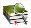 New books and magnifying glass on white background, vector