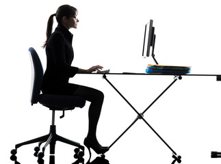 Poster - business woman computer computing  typing silhouette