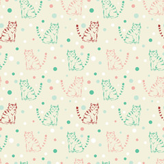 Wall Mural - Cute funny seamless pattern with cats