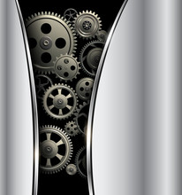Abstract Background Metallic Silver With Gears