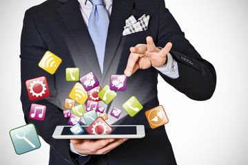 business man which extracts digital icons