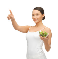 Poster - healthy woman holding bowl with salad