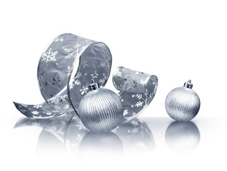 Wall Mural - silver ribbon and christmas balls