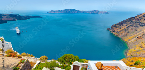Plakat na papierze fotorealistycznym Grecja santorini imerovigli niesamowity widok na morze