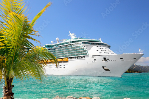 Fototapeta na wymiar Luxury Cruise Ship Sailing from Port