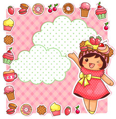 Wall Mural - cute cartoon girl and a collection of sweets