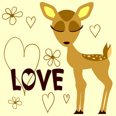 Wall Mural - Romantic illustration of a cute fawn