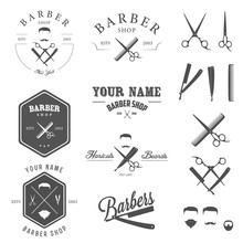 Set Of Vintage Barber Shop Labels, Badges And Design Elements