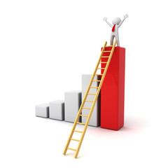Poster - Success concept 3d man standing on top of graph with ladder