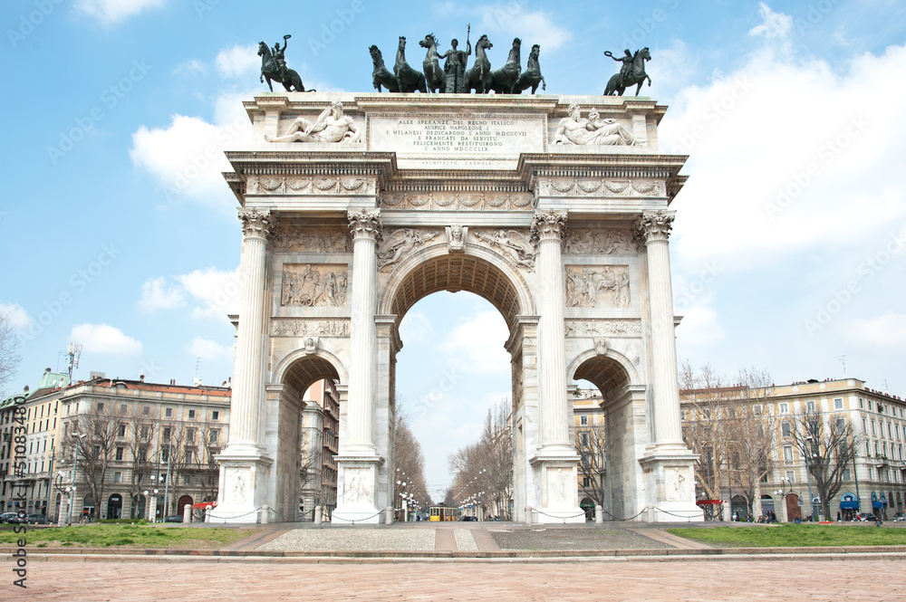 arco della pace napoleonico milano italia - obrazy, fototapety, plakaty 