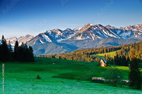 Board z aluminiowym obramowaniem Polskie tatry panoramują rano