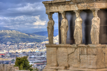Fototapete - Caryatids in Erechtheum from Athenian Acropolis,Greece